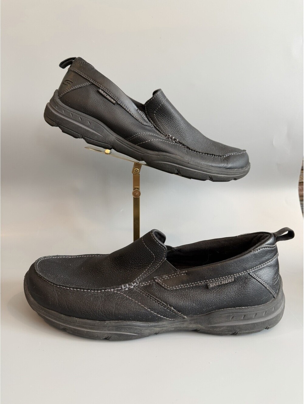 Skechers Black Relaxed Fit Air Cooled Memory Foam Loafers M 10 Leather Step In
